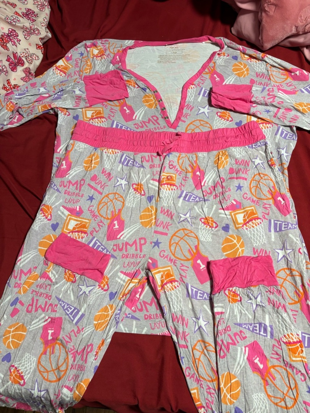 Little Sleepies Girls' Pink, Orange & Purple Basketball Print Pajama Set